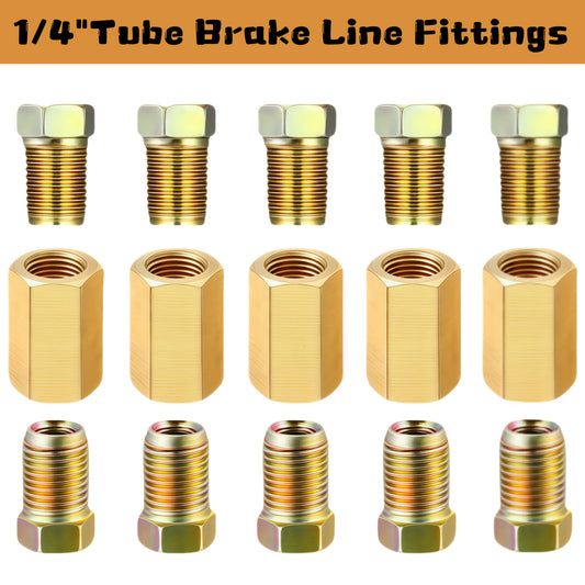 Brake Line Fittings Assortment for 3/16"or1/4"or5/16"or3/8"Tube, 3/8-24 Or 7/16-24 Threads Or M10x1.0 Inverted Or 1/2-20 Or 5/8-18 Threadswith Hose Clamps And Screws for Automotive Brake Line Systems