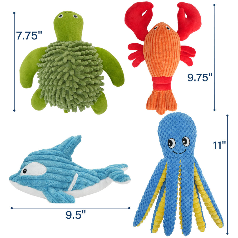Squeaky Crinkle Dog Toys 4 Pack Plush Stuffed Chew Toys for Teething Puppies Small Medium Dogs Interactive Playtime Mixed Variety Set Soft Safe Durable