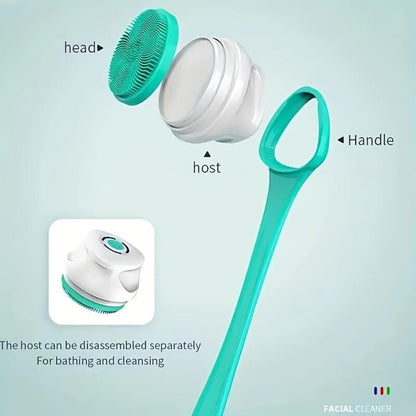 Electric Body Scrubber Brush 5-in-1 Rotating Shower Exfoliator with Long Handle - Soft Bristle Waterproof Bath Brush for Back Face & Full Body, Home Spa Skin Care Tool for Women & Men