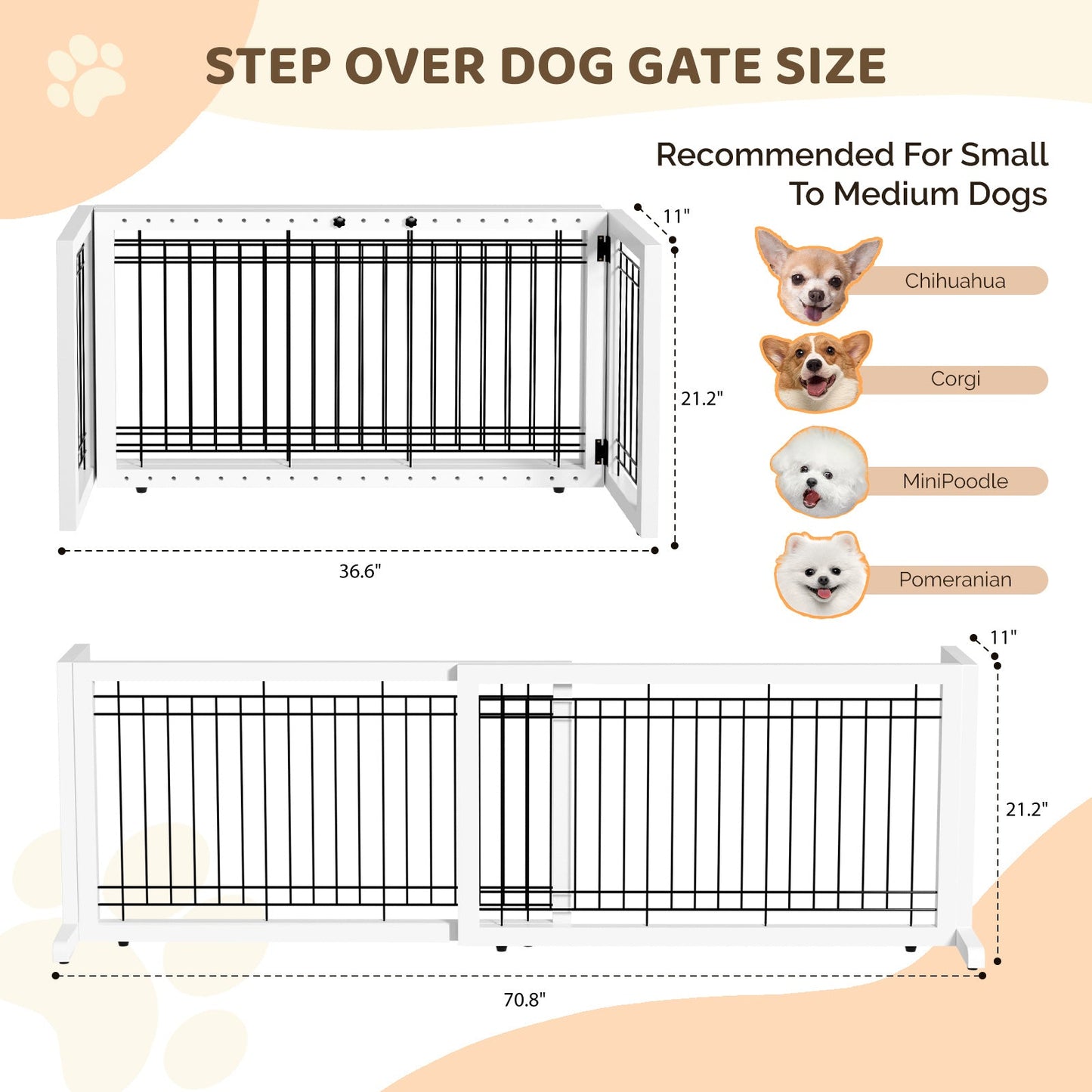 Freestanding Pet Gate for Dogs & Cats - Solid Wood Dog Gate for House, Adjustable 40" to 71" Wide, Indoor Dog Fence for Doorways Stairs Hallways, No-Drill Extra Wide Baby Gate