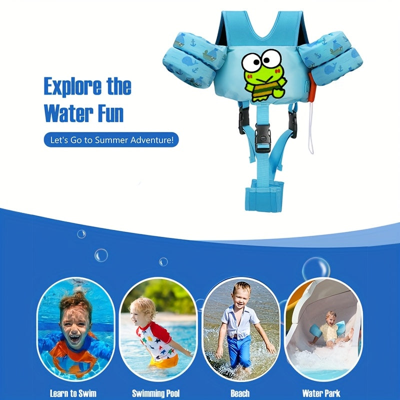 Kids Swim Vest Toddler Swimming Floatie Jacket with Adjustable Straps – Sanrio Keroppi Design, Nylon Material, Arm Floaties for Boys & Girls 20–66 lbs (Ages 2–9), Pool & Beach Learn-to-Swim Aid