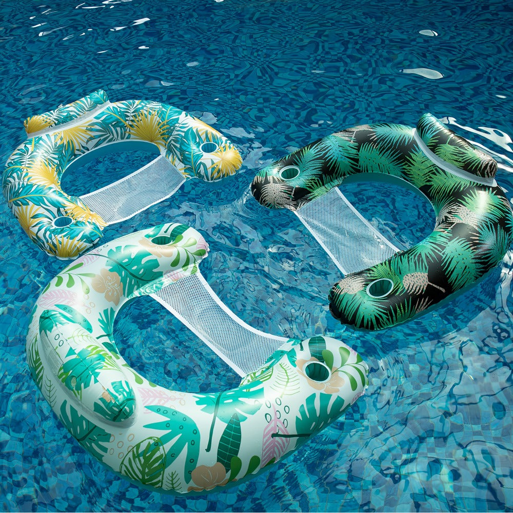 Striped Inflatable Pool Float for Adults – Heavy-Duty PVC Raft Lounge Chair with Cup Holders, Leak-Proof Design for Lake River Ocean Beach, Summer Pool Party Accessory