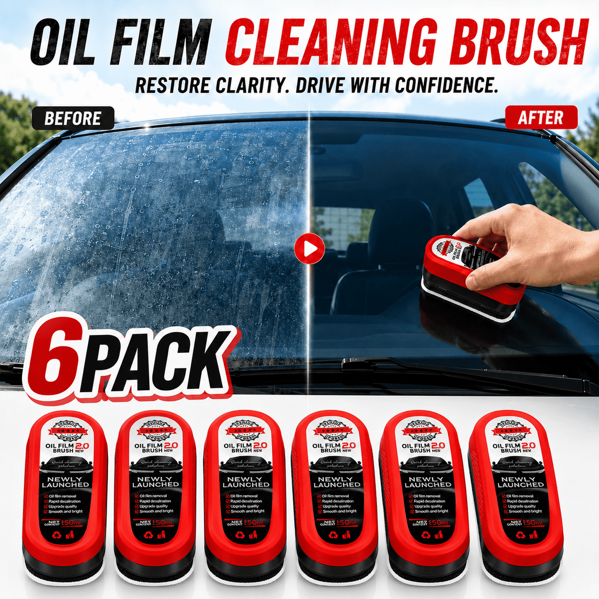 Oil Film Cleaning Brush for Car Windshield, Auto Glass Cleaner Tool for Oil Film Remover, Water Spot Remover Brush for Windshield, Side Windows, Rear Glass & Mirrors, Car Glass Cleaning Kit