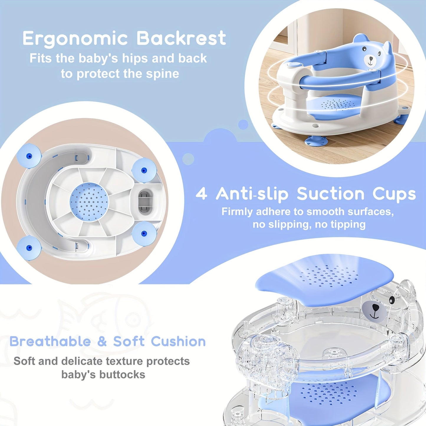 Baby Bath Seat - Non-Slip Soft Months Seats