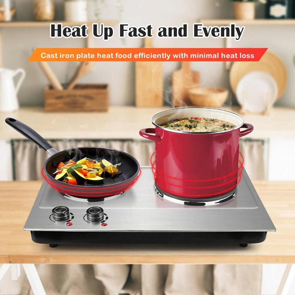 Hot Plate Electric Burner with Temperature Control – Dual Size Coil Burners 7.4in & 6.1in, Countertop Electric Stove for Daily Cooking, Dorm, Office & Travel, Multiple Colors Available