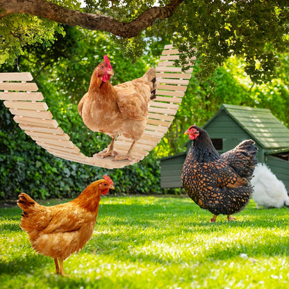 Chicken Perch Ladder Swing Toy Natural Wood Multi-Level Roosting Bar with Metal Chain for Hens Roosters Chicks Indoor Outdoor Coop Bird Enrichment Toy