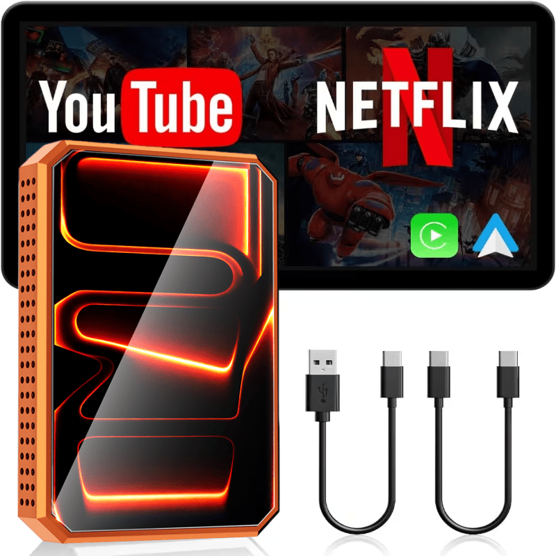 3-in-1 Wireless CarPlay Multimedia Box - Stream Netflix, YouTube & TikTok, USB Media Support, Plug & Play, Compatible with Factory Wired IOS CarPlay & Android Auto.Note: Wireless CarPlay Requires IOS 10 or Later and Is Compatible with Vehicles