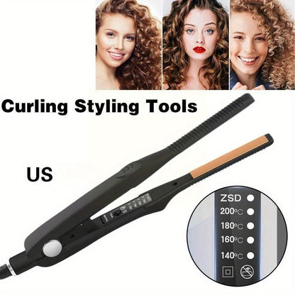 Root Crimper & Hair Straightener Curling Iron 2-in-1 with 4-Mode Adjustable Temp, Fast Heat-Up Wavy Hair Crimper Flat Iron for Women — Professional Salon & Home Travel Styling Tool, Black