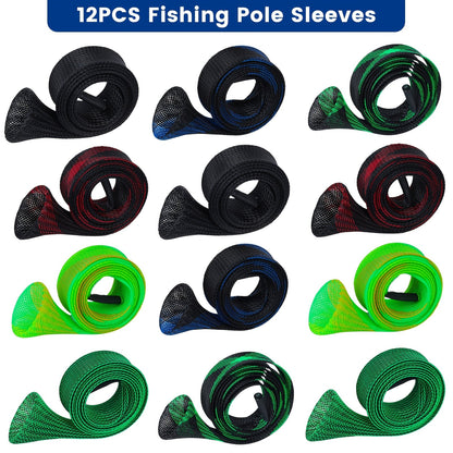 Fishing Rod Sleeve Socks 6/12pcs – PET Anti-Abrasion Rod Protectors for Fly, Spinning & Casting Rods