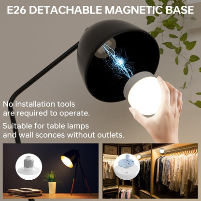 Rechargeable LED Light Bulb E26 3000mAh 400LM with Remote Control – USB Wireless Puck Light, 3 Color Temperatures, 12 RGB Colors, Timer, No Wiring for Lamps Closets Cabinets Indoor Lighting 4 Pack