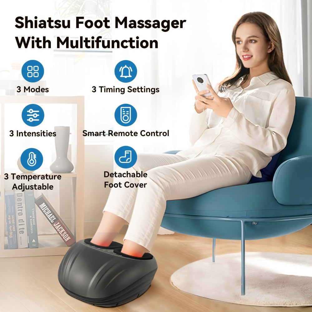 Shiatsu Foot Massager Machine with Heat – Deep Kneading Electric Foot Massager for Plantar Fasciitis, Tired Muscles & Arch Pain Relief | Fits Men Up to Size 12 | Home & Office Use | Gift for Mom, Dad & Seniors