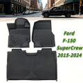3pcs Heavy Duty TPE Floor Mats for Ford F-150 Supercrew Cab 2015-2024, All-Weather Black Car Liners, Waterproof Non-Slip Auto Additions