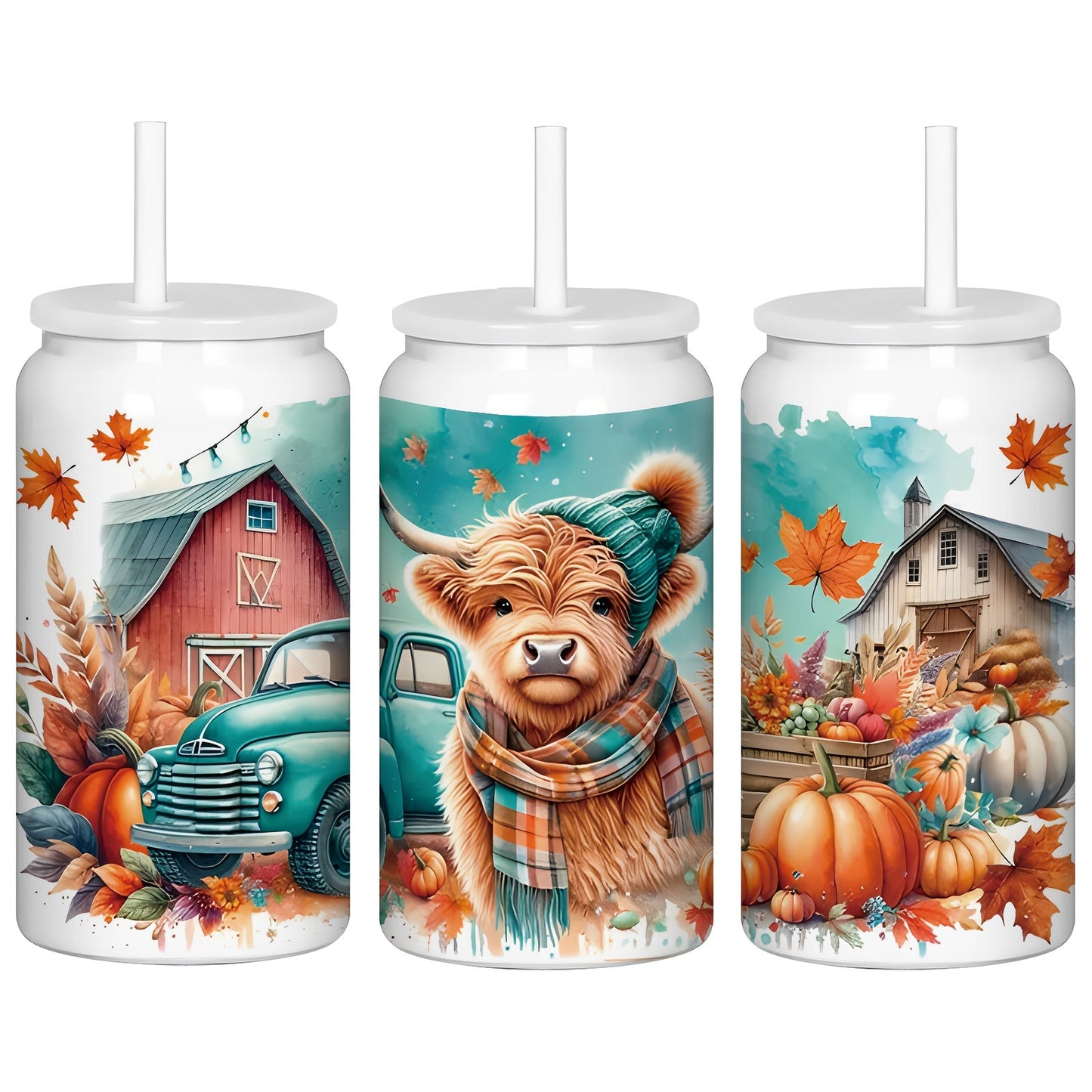 Stainless Steel Insulated Tumbler With Lid and Straw, 40oz & 16oz Highland Cow Thanksgiving Water Bottle With Handle, Keeps Cold 24 Hours Hot 12 Hours, Portable Travel Cup for Car Home Office Birthday Gift
