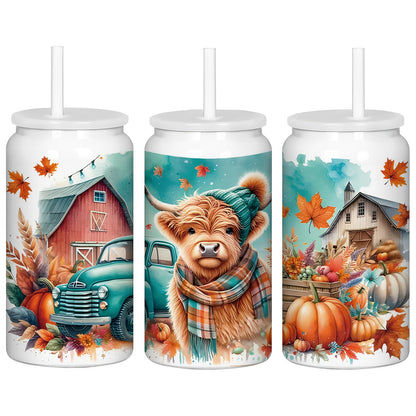 Stainless Steel Insulated Tumbler With Lid and Straw, 40oz & 16oz Highland Cow Thanksgiving Water Bottle With Handle, Keeps Cold 24 Hours Hot 12 Hours, Portable Travel Cup for Car Home Office Birthday Gift