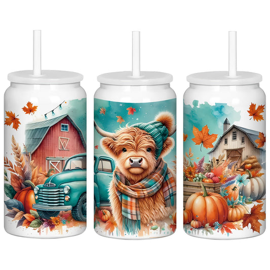 Stainless Steel Insulated Tumbler With Lid and Straw, 40oz & 16oz Highland Cow Thanksgiving Water Bottle With Handle, Keeps Cold 24 Hours Hot 12 Hours, Portable Travel Cup for Car Home Office Birthday Gift