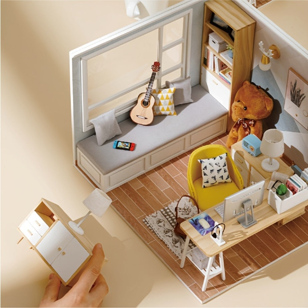 DIY Miniature House Kit Sunshine Study – Handmade Wooden Building Model Mini Collection Scene Home Decoration Shelf Display, Creative Craft Gift for Adults Teens Birthday Christmas Valentine's Day
