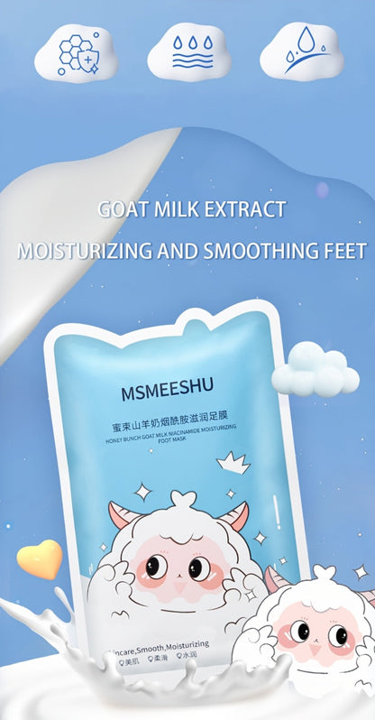 Moisturizing Foot Mask Socks with Goat Milk, Niacinamide & Ceramides — Exfoliating Cracked Heel Treatment, Hyaluronic Acid & Allantoin for Soft Smooth Feet, Hand & Foot Mask Set 10 Pairs