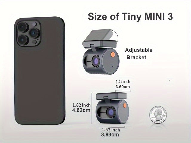 KAWA 1296P Mini Dash Camera For Car DVR Dash Cam KAWA MINI 3 Video Recorder Emergency Voice Control Night Vision WiFi APP Monitor WDR Blue (TF Card is not included)