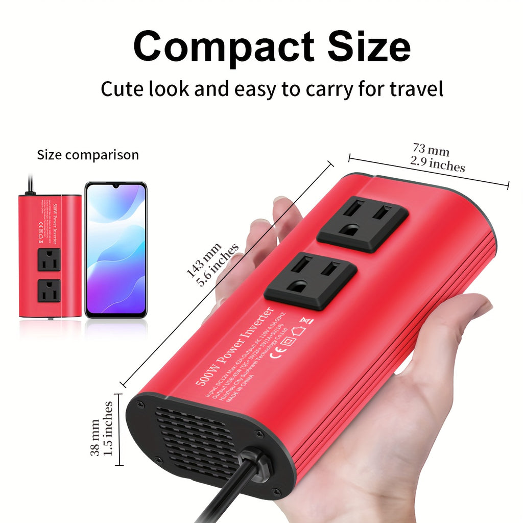 Halloween Christmas Gift, Car Power Inverter Charger Converter 500W (Peak) Power 12V Car Power Inverter, 4 USB Ports, Smart Fast Charging, Power Converter - Car Plug, Mobile Phone, US Socket