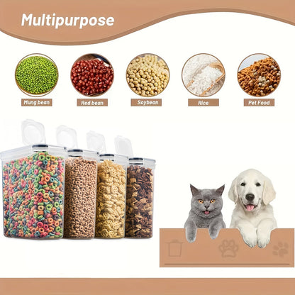 Airtight Pet Food Storage Containers 4-Pack BPA Free - 1.06 Gallon Plastic Canisters for Dog Food, Cat Food, Dry Treats, Grains & Rice, Kitchen Pantry Organization, Cereal & Dry Food Storage