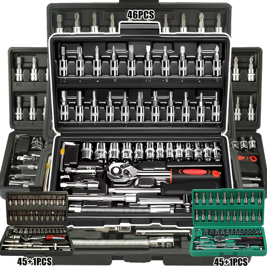Heavy-Duty 1/4-Inch Drive Socket Set with Quick-Release Ratchet, Screwdriver Kit & Extension - -Socket Storage Case Included - Durable Construction for Professional Mechanics & DIY - Compatible for Automobiles, Trucks