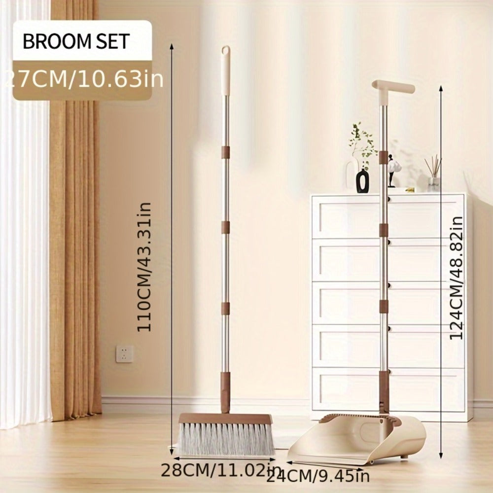 Folding Broom and Dustpan Set 50 Inch Extended Handle - Dense Elastic Bristles Wide Deep Dustpan for Dust Hair Debris, Foldable Broom for Home Kitchen Bathroom Bedroom Living Room, Blue White Black Orange Khaki