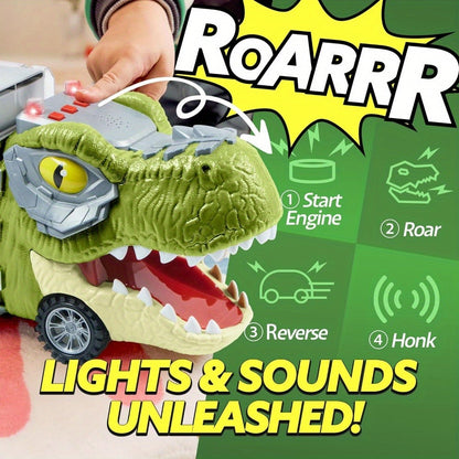 Dinosaur Truck Toy Set 13 PCS – Transport Carrier Truck with Lights & Sounds + 8 Pull-Back Cars + 3 Die-Cast Dino Vehicles + Helicopter | Friction Powered Dinosaur Toy for Boys Ages 3+ | Best Birthday Christmas Gift