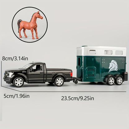 RMZCity 1:36 Scale Zinc Alloy Pull Back Car with Horse Trailer & Horse Vehicle – Openable Doors Diecast Toy Set for Kids & Adults, Birthday Christmas Gift (4 Models)