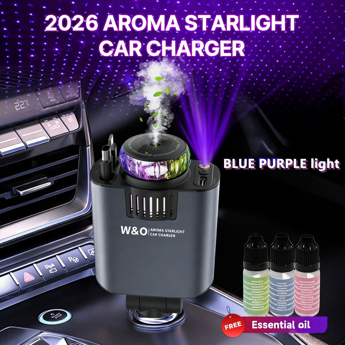 Perfume Is Sold Separately,New Aromatherapy Car Charger,3-in-1 Retractable Car Charger with Starlight Projector, Fast Charging Car Phone Charger with 2.6ft Retractable Cable and USB-C Port, for IPhone17/16 MaxforGalaxy S26/25