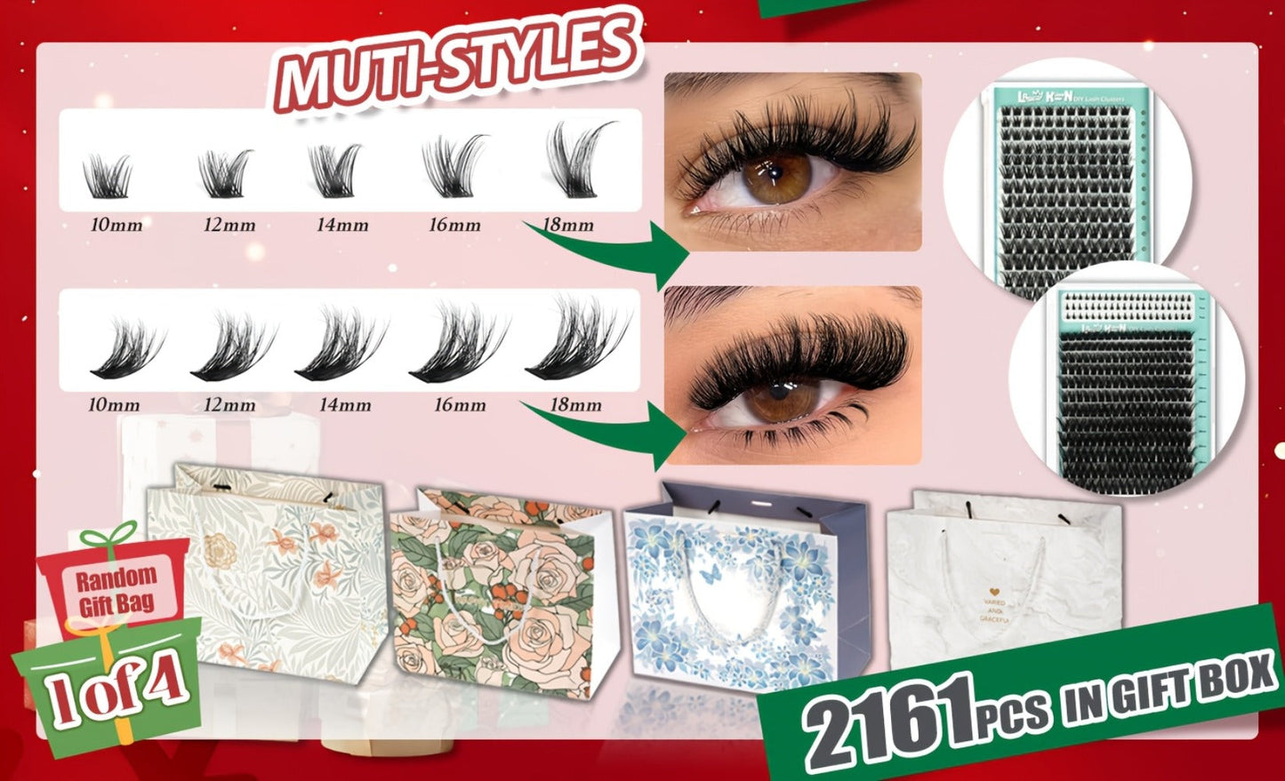Gift-Ready Fluffy Wispy Lash Clusters Kit with Gift Bags — Manga & Fairy Top & Bottom Clusters, Natural Volume, Long-Lasting Reusable, 209–1993pcs Options, Beauty Gift for Women
