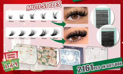 Gift-Ready Fluffy Wispy Lash Clusters Kit with Gift Bags — Manga & Fairy Top & Bottom Clusters, Natural Volume, Long-Lasting Reusable, 209–1993pcs Options, Beauty Gift for Women