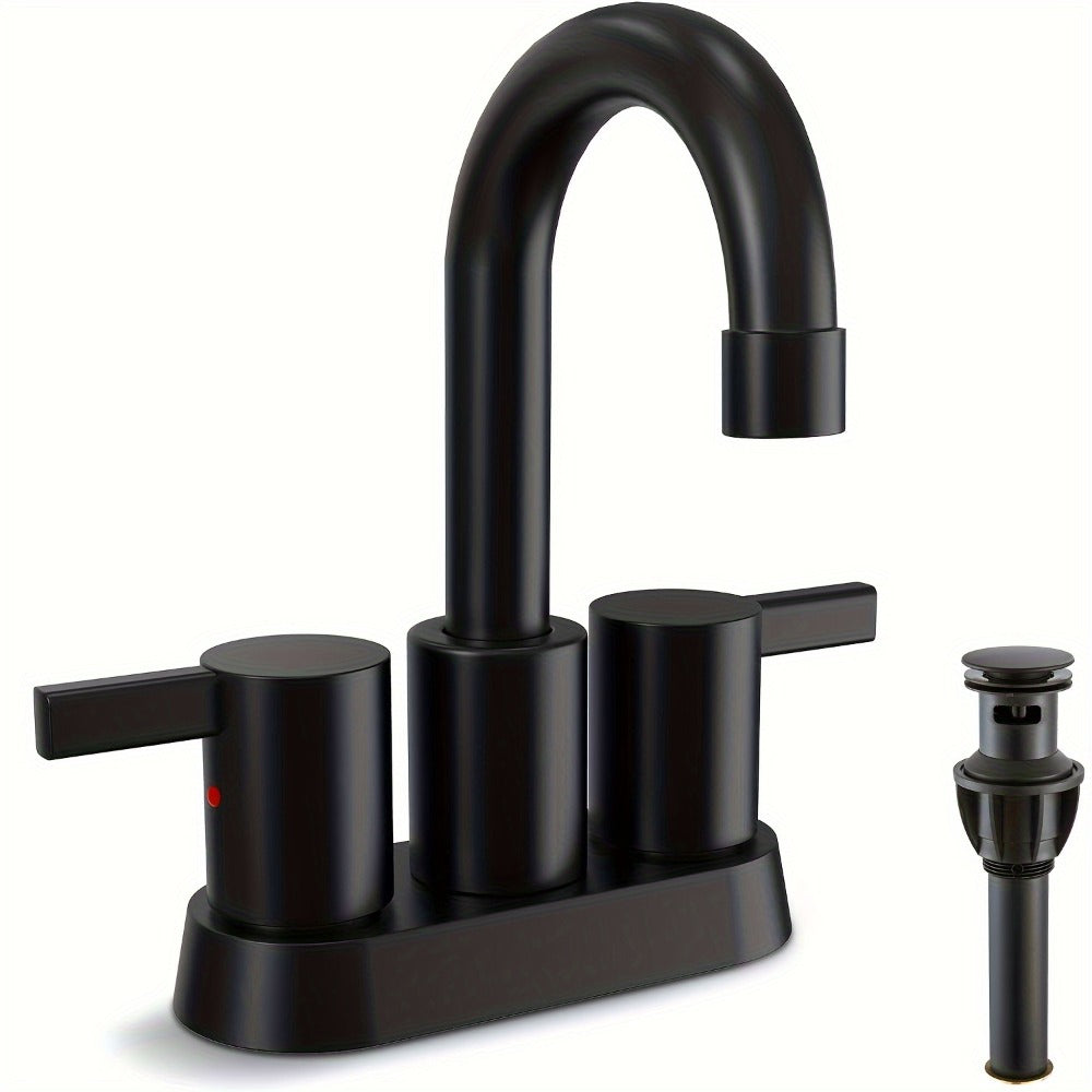 Bathroom Faucet 4-Inch 2-Handle Centerset – 360° Swivel Spout, Pop-Up Drain & Supply Lines Included, 2-3 Hole Vanity Sink Faucet for RV & Home, Brushed Gold, Matte Black, Nickel & Chrome