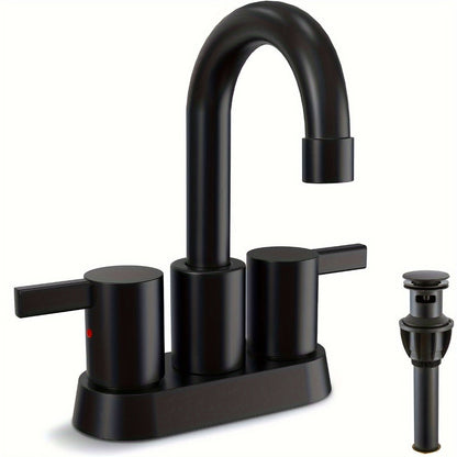 Bathroom Faucet 4-Inch 2-Handle Centerset – 360° Swivel Spout, Pop-Up Drain & Supply Lines Included, 2-3 Hole Vanity Sink Faucet for RV & Home, Brushed Gold, Matte Black, Nickel & Chrome