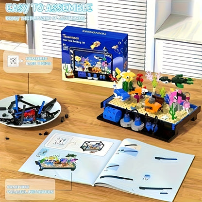 Ocean Fish Tank Building Blocks Set 501 Pcs LC8059 – LED Light Aquarium Model Whale Shark Sea Turtle Marine Life Desktop Decoration Night Light Birthday Christmas Gift Kids Adults