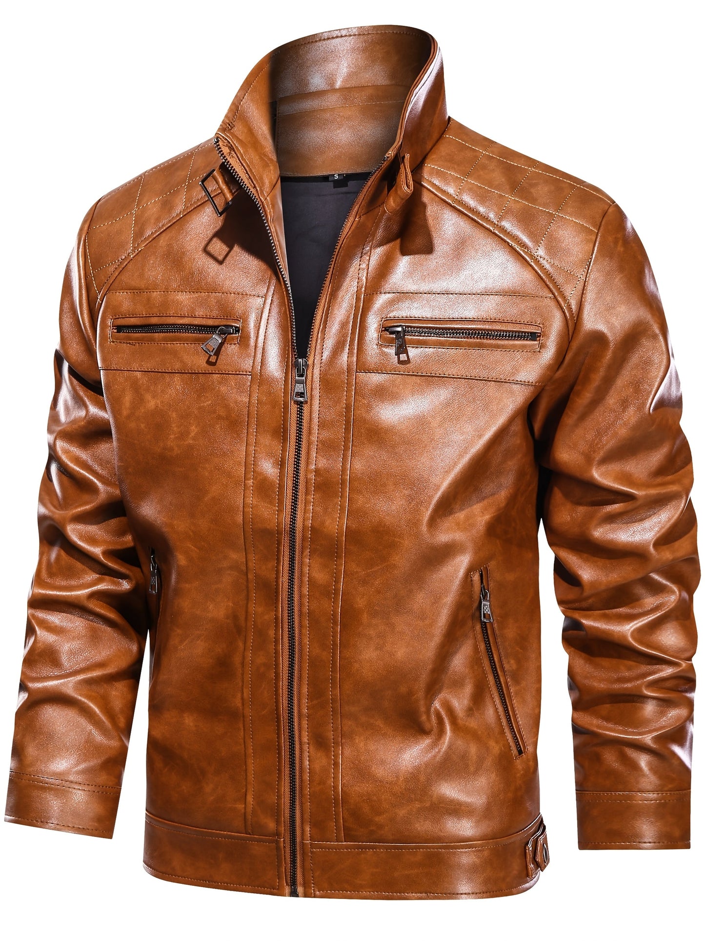 Men's Lightweight Faux Leather Zip-Up Jacket