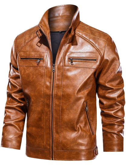 Men's Lightweight Faux Leather Zip-Up Jacket