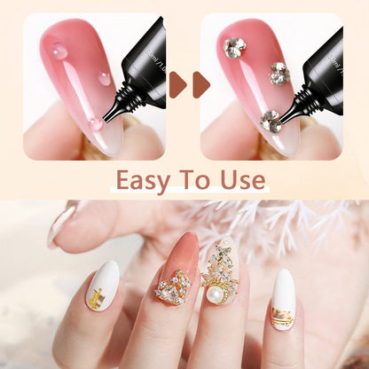 Nail Glue for Rhinestones 2pcs — LED Cured Super Strong Gel Adhesive for 3D Charms, Gems & Bling Nail Art Decorations | Alcohol-Free Transparent Crystal Nail Glue | Professional Nail Art Adhesive