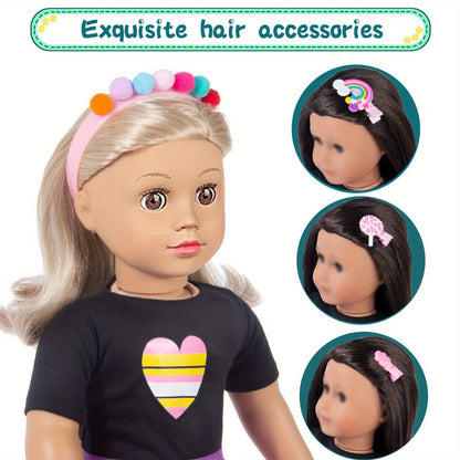18 Inch Doll Travel Accessories Set 25 Pcs – Unicorn Suitcase, Roller Skates, Outfit, Backpack, Hairpins & Passport for 18 Inch Girl Dolls, Imaginative Play Gift for Girls Ages 3+ (Doll Not Included)