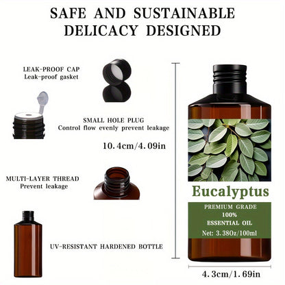 Eucalyptus Essential Oil 100ml – 100% Pure Therapeutic Grade for Aromatherapy Diffuser & Massage | Refreshing Clearing Scent for Congestion Relief Meditation & Focus | Hair Skin Nail Care Oil Gift 3.38oz