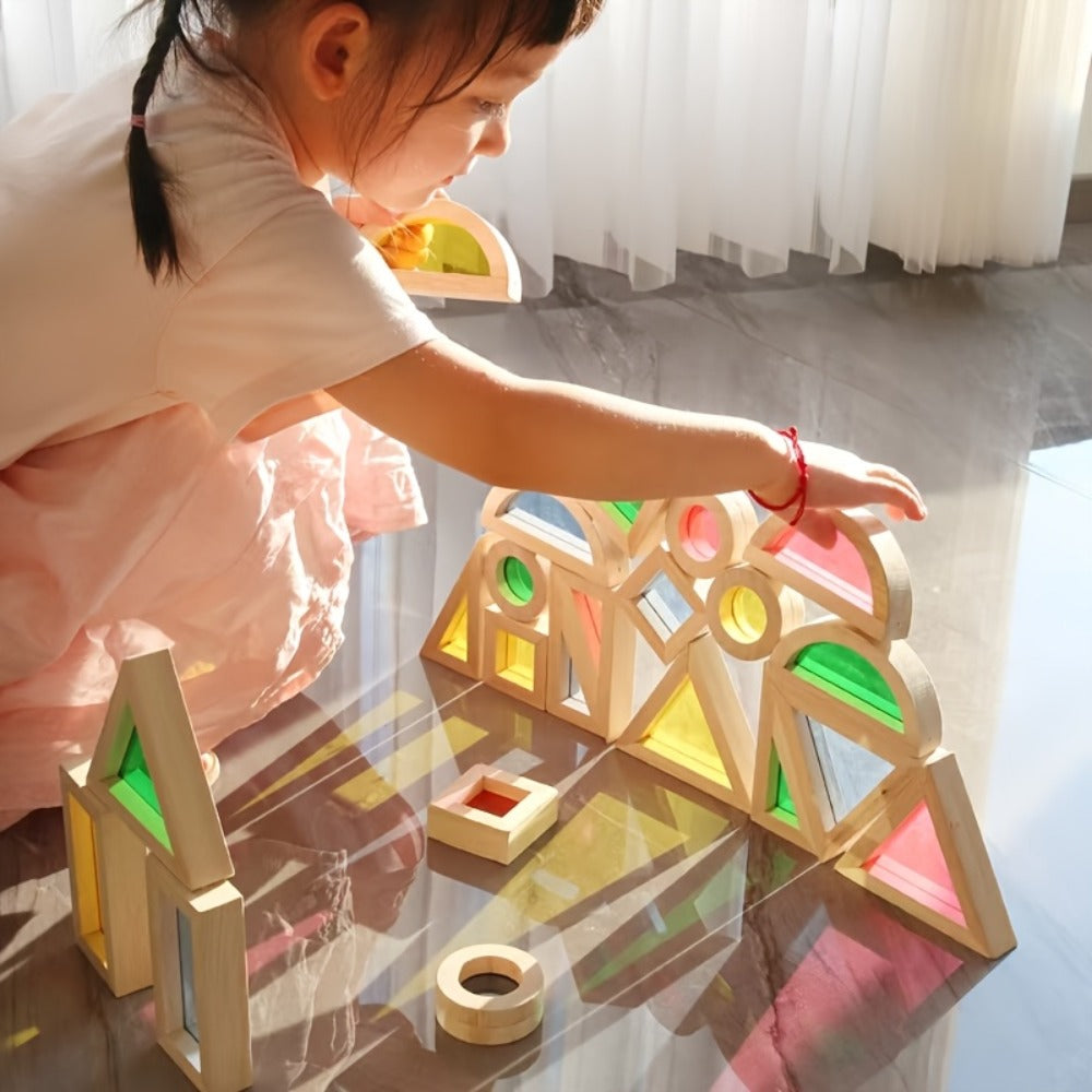 Translucent Acrylic Building Blocks for Kids – Colorful Geometric Construction Toy Set, Sensory Light Table Play, STEM Educational Toy for Toddlers, Birthday Holiday Gift for Boys & Girls Ages 3+