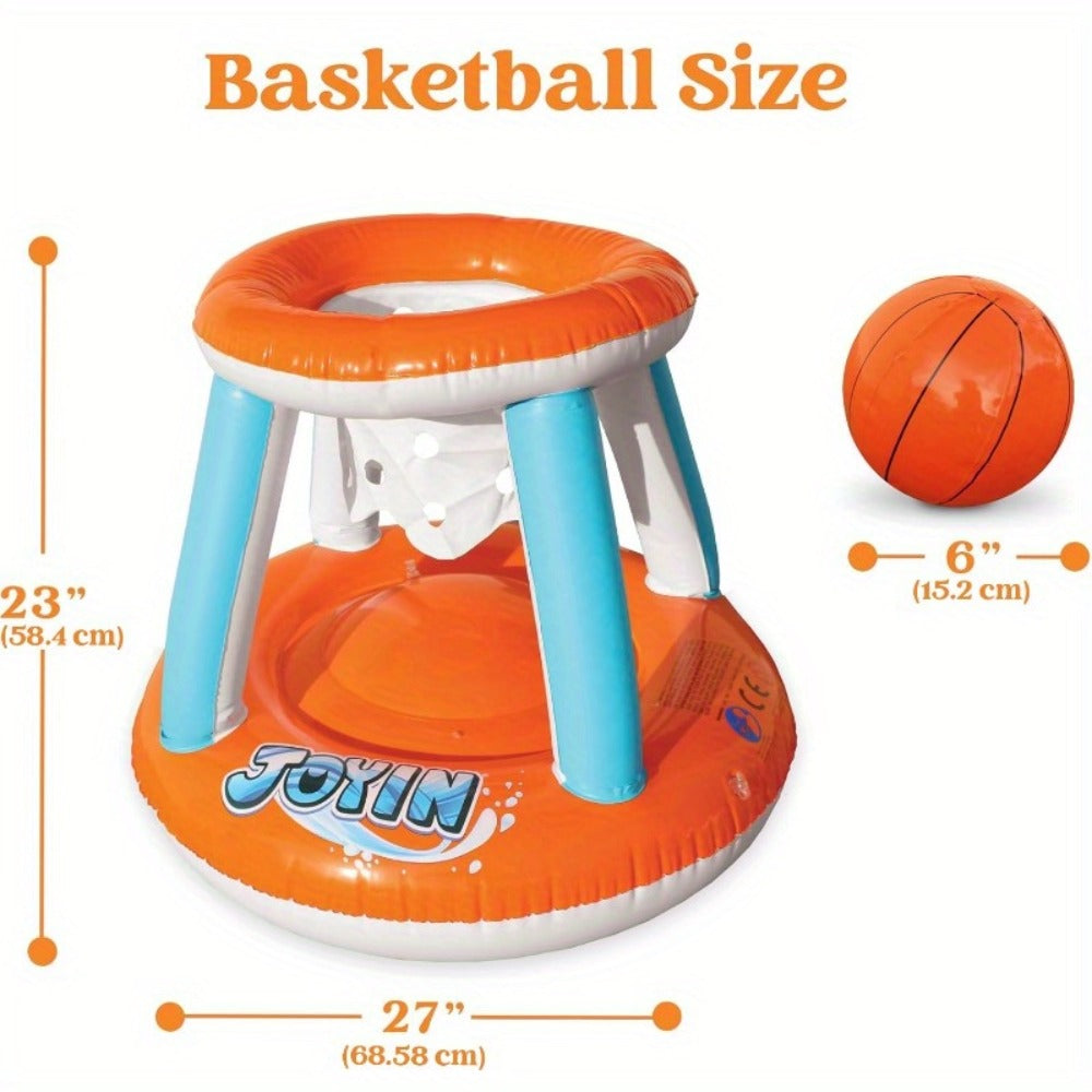 Inflatable Pool Game Set for Kids & Adults – Volleyball Net Court & Basketball Hoops with Balls, Floating Swimming Party Toy for Summer Pool Backyard Outdoor Fun, Large
