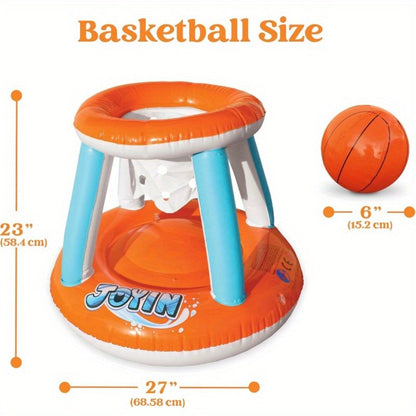 Inflatable Pool Game Set for Kids & Adults – Volleyball Net Court & Basketball Hoops with Balls, Floating Swimming Party Toy for Summer Pool Backyard Outdoor Fun, Large
