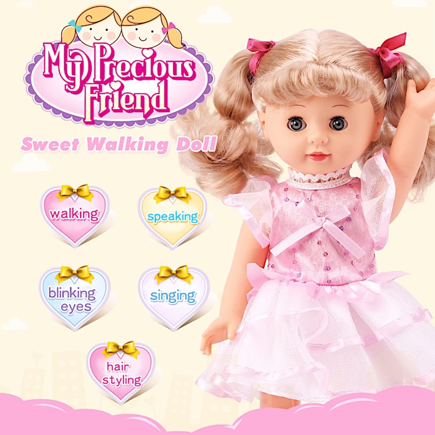 Walking Talking Doll Sonic Control 12 Inch Blonde Princess – Clap Activated Sings Walks Talks, Blinking Blue Eyes, Interactive Electronic Baby Doll, Birthday Christmas Gift for Girls Ages 3-7