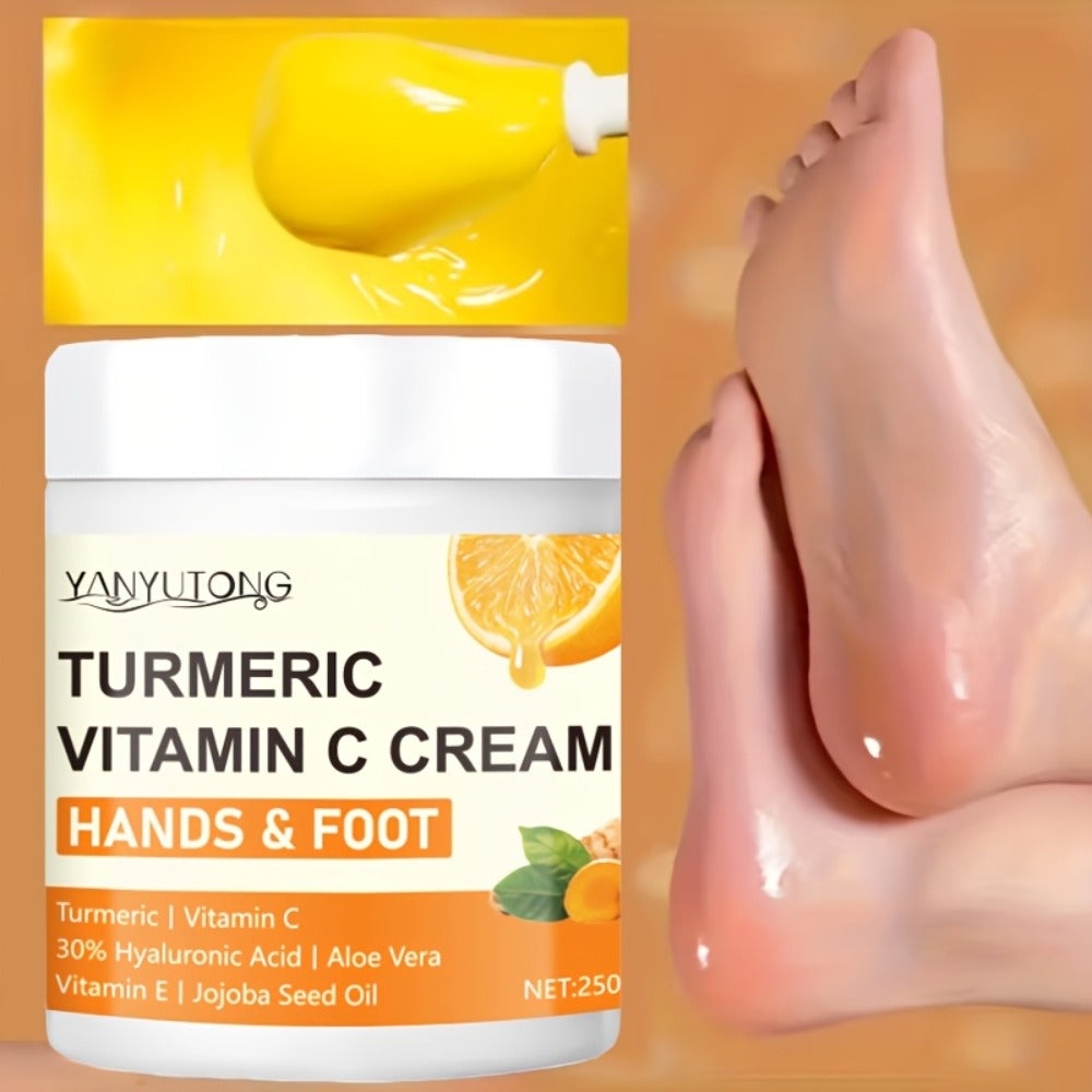 Turmeric Vitamin C Hyaluronic Acid Foot Cream for Dry Cracked Heels Deep Hydration Repair Moisturizer Elbows Rough Skin Gentle Exfoliating Heel Balm 250g