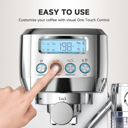 Espresso Machine 20 Bar with Automatic Milk Frother – Dual Boiler Coffee Maker, Touch Control, Cappuccino & Latte Machine with Dual Wall Filters, Includes Milk Frother, Easy to Use for Home & Gifts