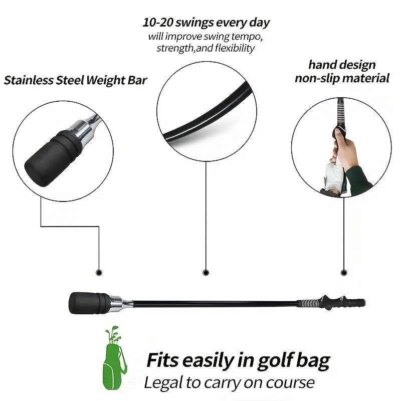 Golf Swing Trainer Aid – Black Stainless Steel Practice Stick for Men & Women, Builds Strength, Flexibility & Swing Rhythm, Perfect for Warm-Up, Off-Season Training & Skill Improvement