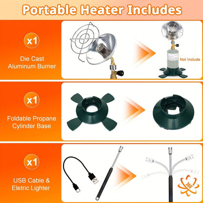 Portable Propane Heater 6200BTU Camping Outdoor - 1lb Propane Tank Holder with Control Valve, Compact Space Heater for Tent, Garage, Patio, Fishing & Indoor Use, Gas Tank Not Included