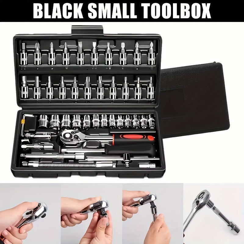 High-end Professional 43+3/44+2/51+1pc Of Tools, Car/icycle Repair Mechanical Set, Including 1/2 Inch 1/4 Inch 3/8 Inch Ratchet Socket Hex Wrench And Other Car Repair Accessories Tool Set, Suitable for Car Level Car Parts Repair.