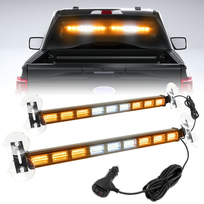 Upgrade Switchable 4 Colors Light Bar with 27 Flashing Patterns Advisor Light Bar 162 Leds Windshield 2in 1 Visor Lights with Take Down with The Dual Switch Car Plug for Trucks Construction Vehicles 12-24V