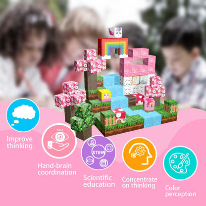Magnetic Building Blocks Unicorn STEM Toy 48 or 110pcs – Magnetic Tiles for Toddlers Girls Ages 3+, Sensory Learning Toy, Birthday Gift, Multicolor Magnetic Cubes Set
